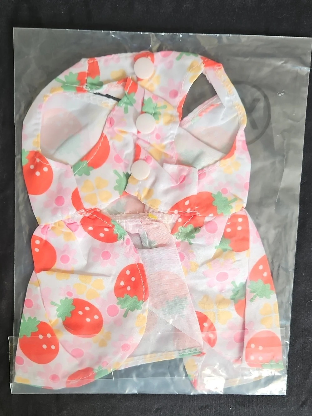 Strawberry Print Pet Dress with Yellow Bow (XS)